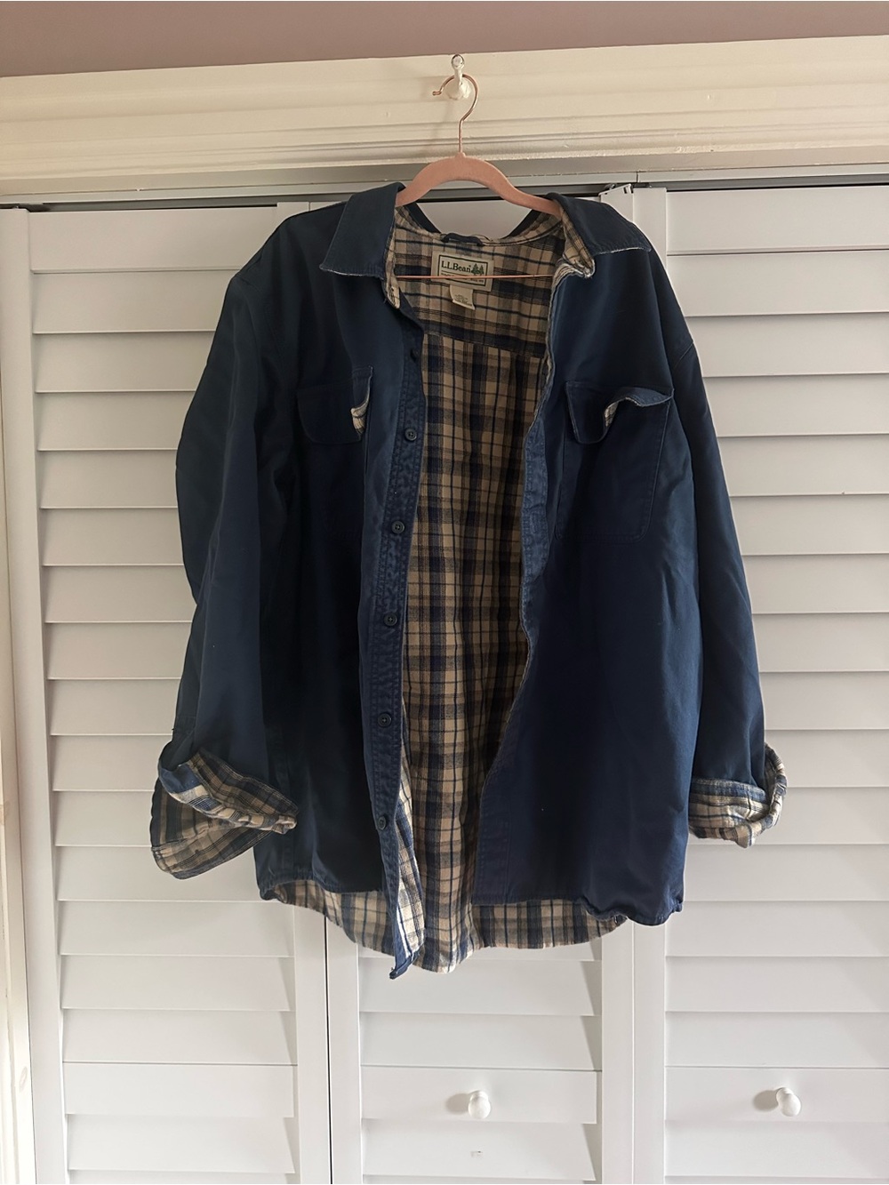 L.L. Bean Navy Plaid Lined Workshirt Jacket